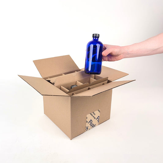 16 oz Boston Round Glass Bottle 4-Pack Shipping Box unboxing 3