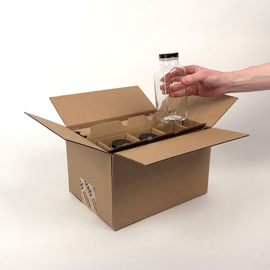 16 oz French Square Glass Bottle 6-Pack Shipping Box unboxing 2