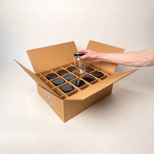 16 oz Pint Economy Round Glass Jar 12-Pack Shipping box unboxing