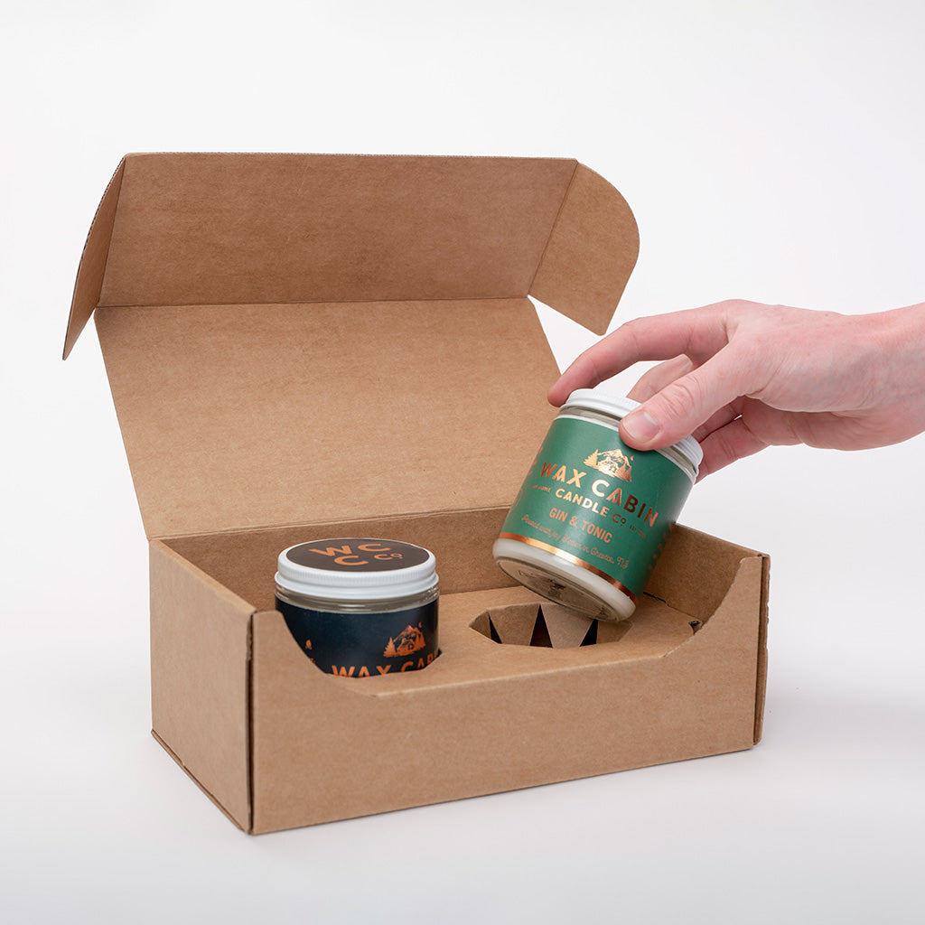 9 oz Straight Sided Glass Jar 2-Pack Shipping Box unboxing candles made by Wax Cabin Co