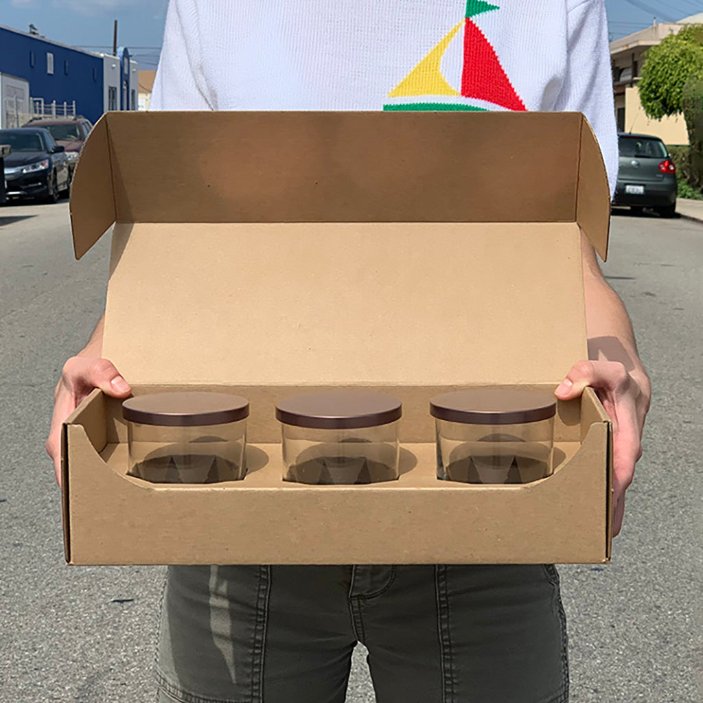 Libbey 2917 Candle Tumbler 3-Pack Shipping Box available for purchase from Flush Packaging unboxing experience