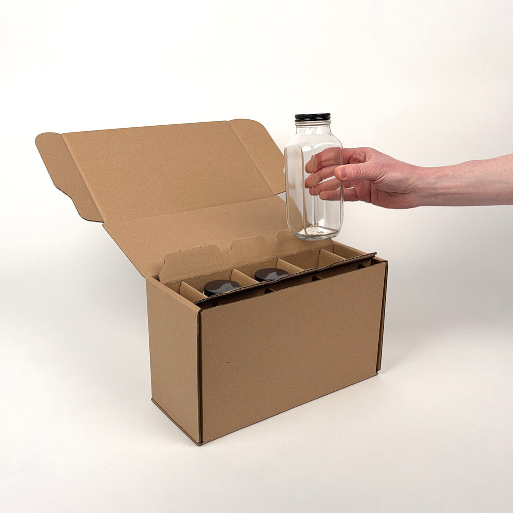 16 oz French Square Glass Bottle 3-Pack Shipping Box unboxing 2