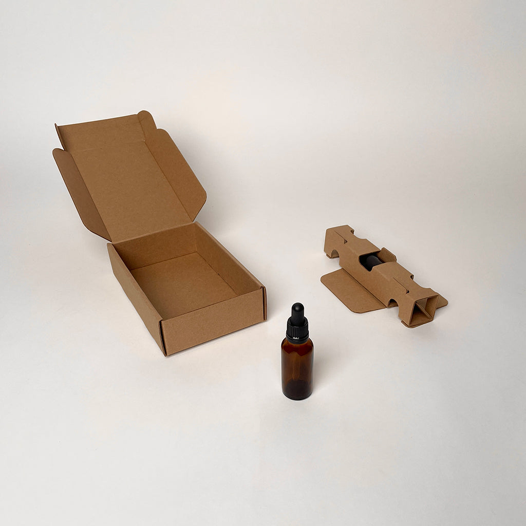 1 oz Glass Bottle Shipping Box for essential oils and serums available from Flush Packaging
