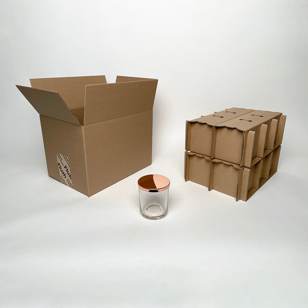 12-Pack Shipping Box for candles made with Makesy 12 oz Aura Candle Vessels available from Flush Packaging