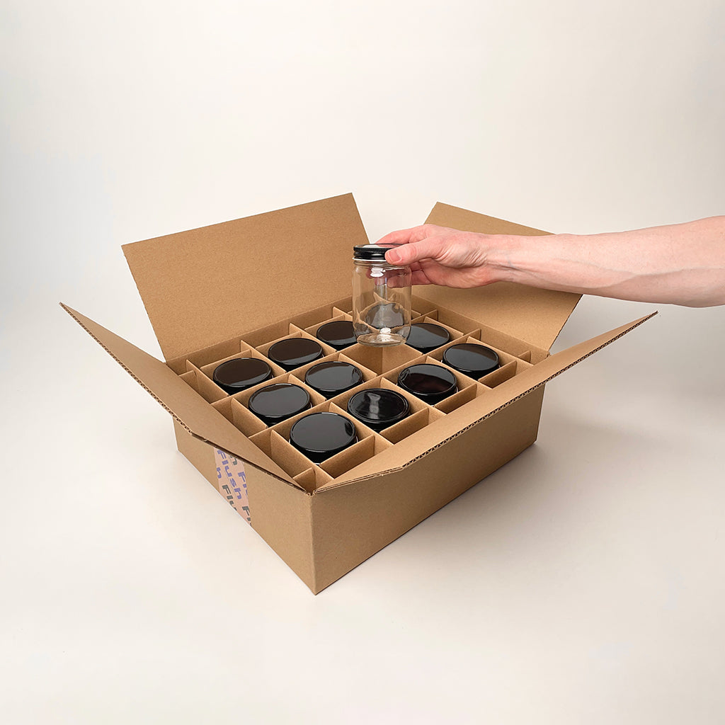 12 oz Economy Round Glass Jar 12-Pack Shipping Box unboxing