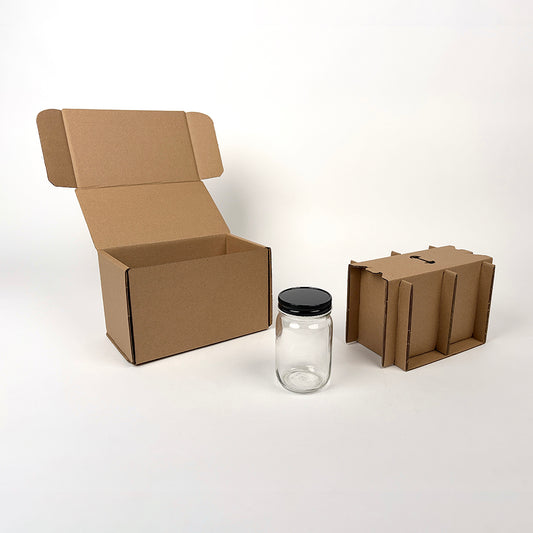 14 oz Economy Round Glass Jar 2-Pack Shipping Box available from Flush Packaging