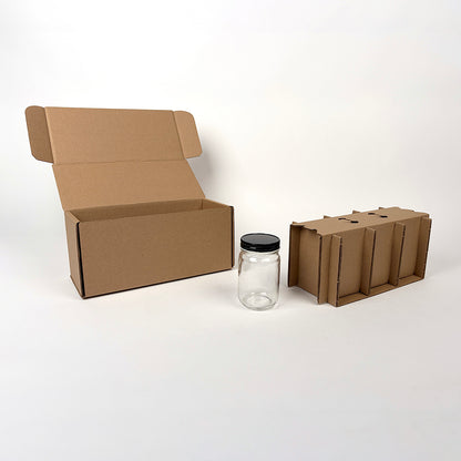 14 oz Economy Round Glass Jar 3-Pack Shipping Box available from Flush Packaging
