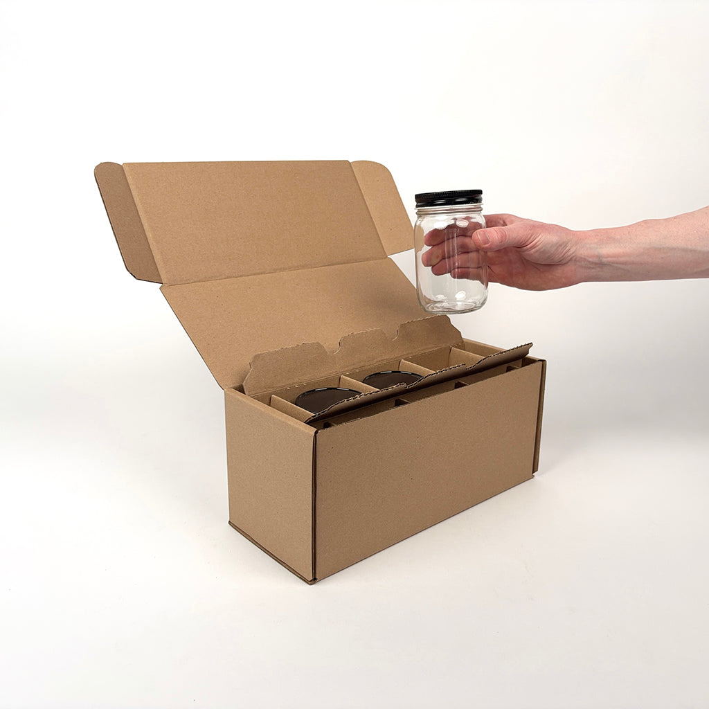 14 oz Economy Round Glass Jar 3-Pack Shipping Box unboxing 2