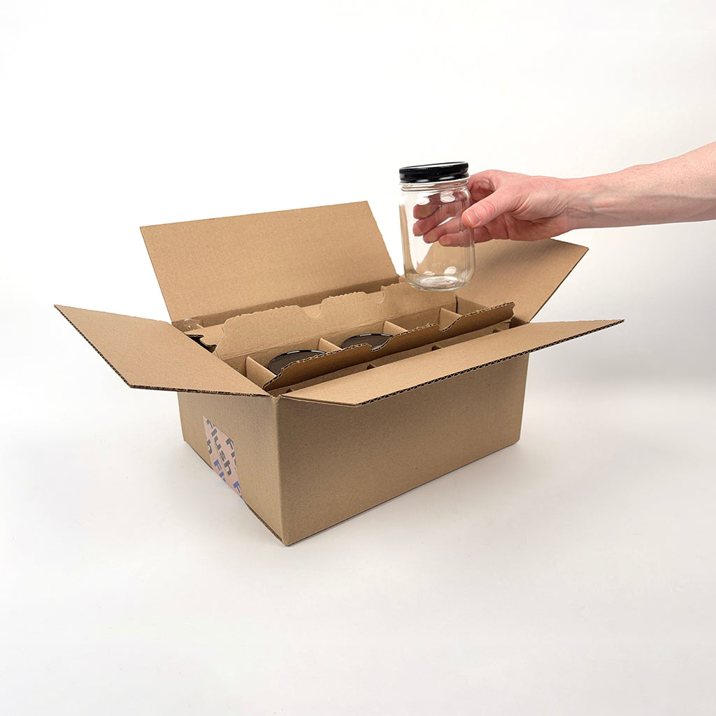 14 oz Economy Round Glass Jar 6-Pack Shipping Box unboxing 2