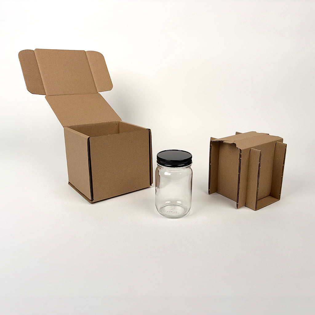 14 oz Economy Round Glass Jar Shipping Box available from Flush Packaging