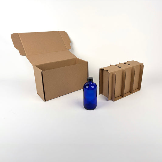 16 oz Boston Round Glass Bottle 3-Pack Shipping Box for beverages, lotions, and personal care items available from Flush Packaging