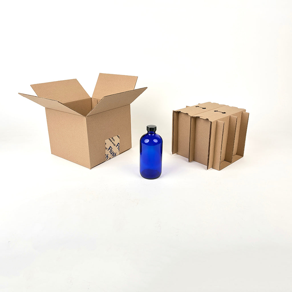 16 oz Boston Round Glass Bottle 4-Pack Shipping Box available from Flush Packaging