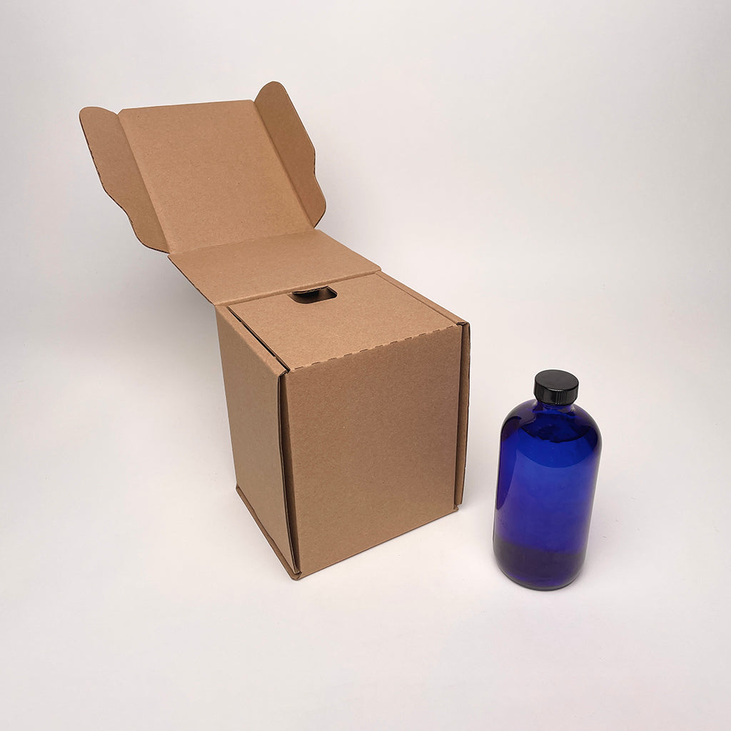 16 oz Boston Round Glass Bottle Shipping Box available from Flush Packaging