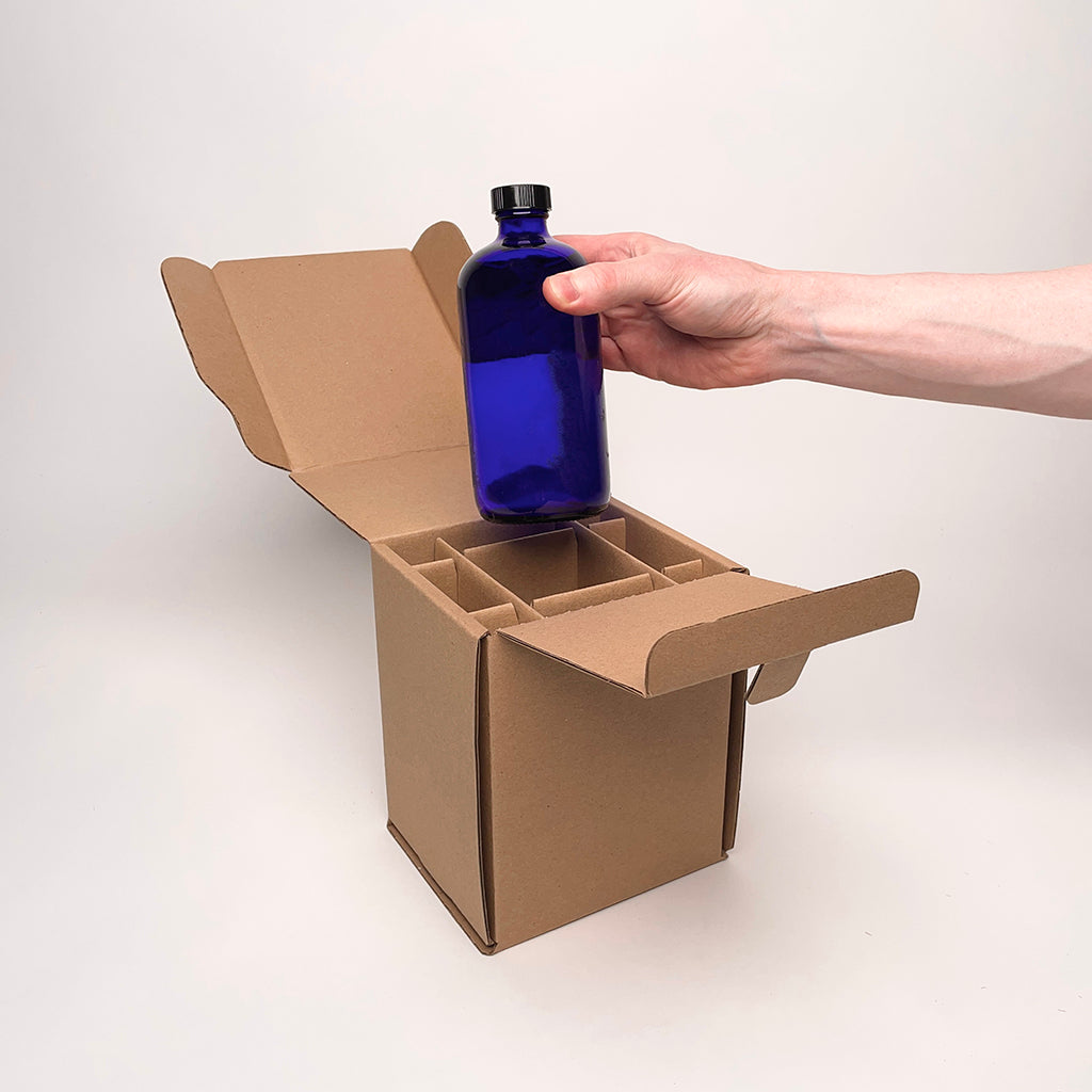 16 oz Boston Round Glass Bottle Shipping Box available from Flush Packaging