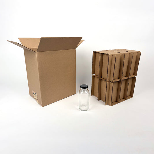 16 oz French Square Glass Bottle 12-Pack Shipping Box available from Flush Packaging