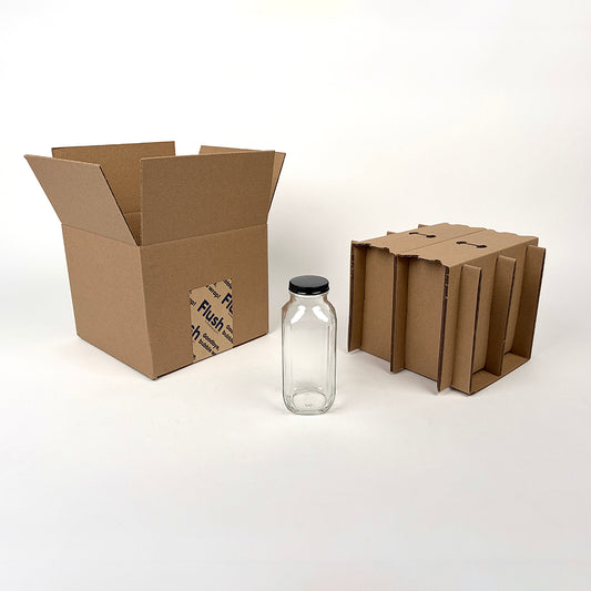 16 oz French Square Glass Bottle 4-Pack Shipping Box available from Flush Packaging