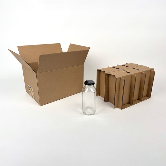 16 oz French Square Glass Bottle 6-Pack Shipping Box available from Flush Packaging