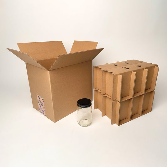 16 oz Pint Economy Round Glass Jar 12-Pack Shipping Box available from Flush Packaging