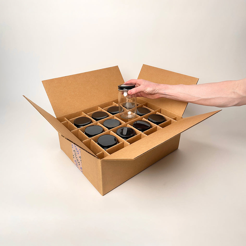 16 oz Pint Economy Round Glass Jar 12-Pack Shipping box unboxing