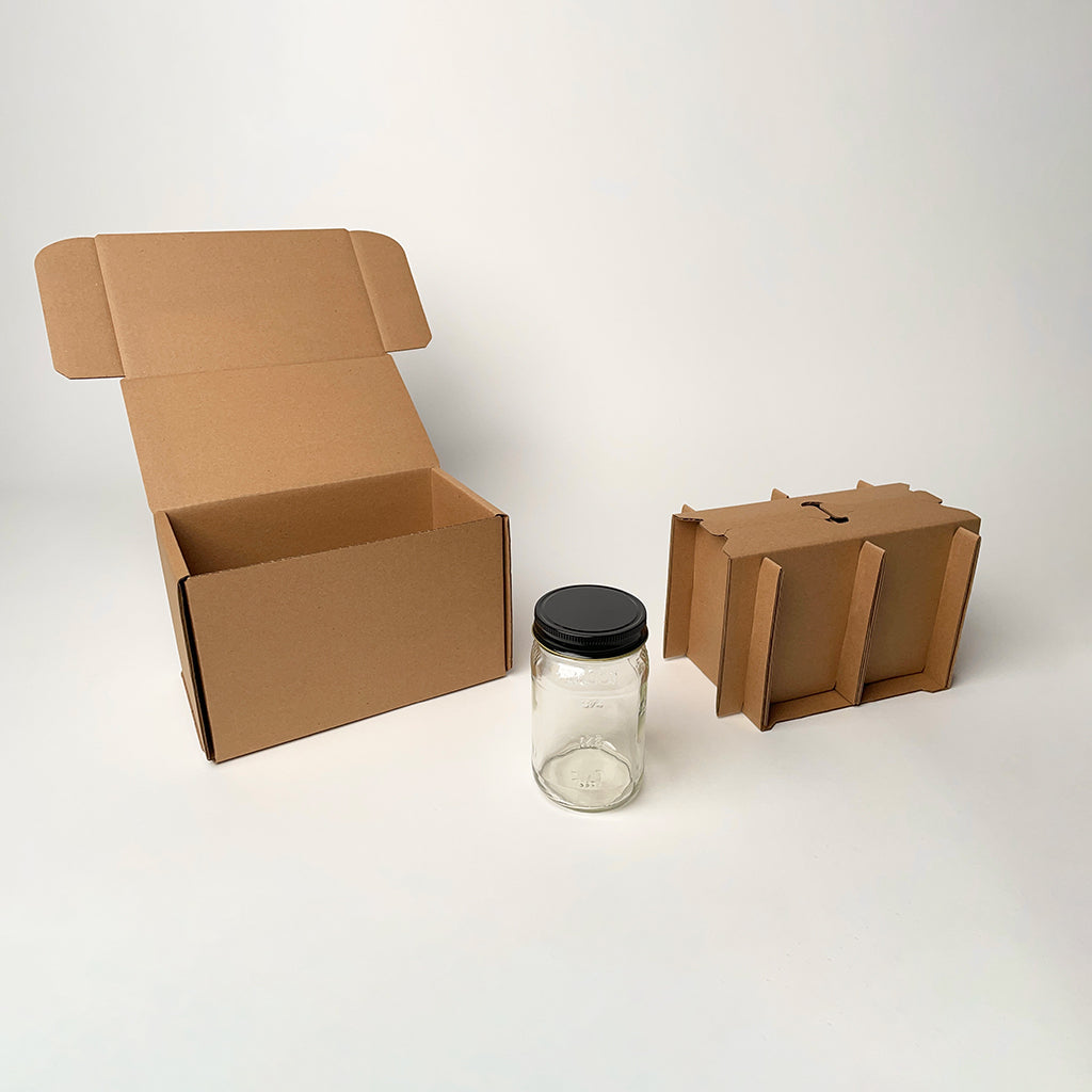16 oz Square Mason Jar 2-Pack Shipping Box available from Flush Packaging