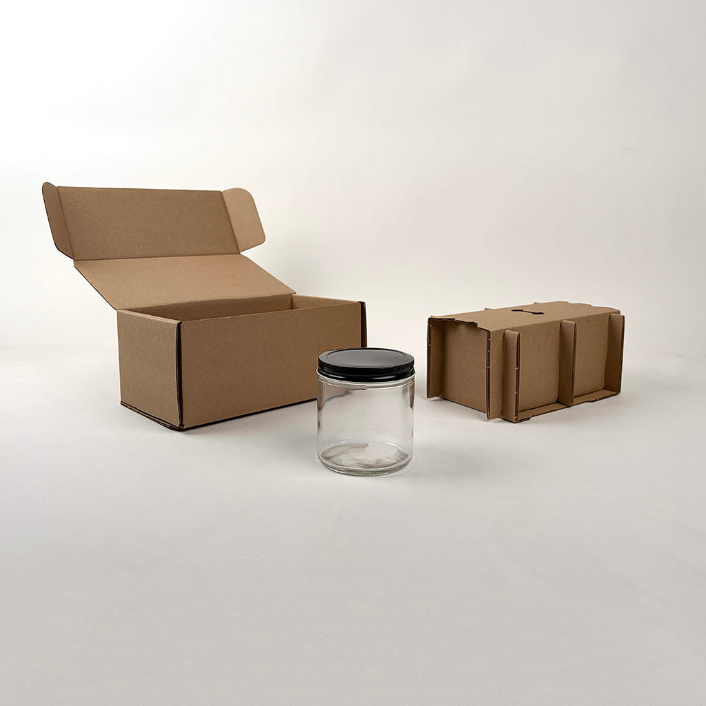 16 oz Straight Sided Glass Squat Jar 2-Pack Shipping Box available from Flush Packaging
