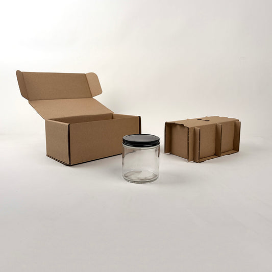 16 oz Straight Sided Glass Squat Jar 2-Pack Shipping Box available from Flush Packaging