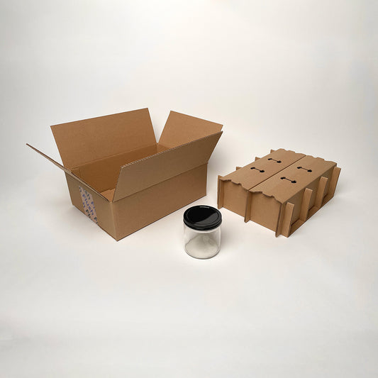 16 oz Straight Sided Glass Squat Jar 6-Pack Shipping Box for candles, sauces, and jam available from Flush Packaging