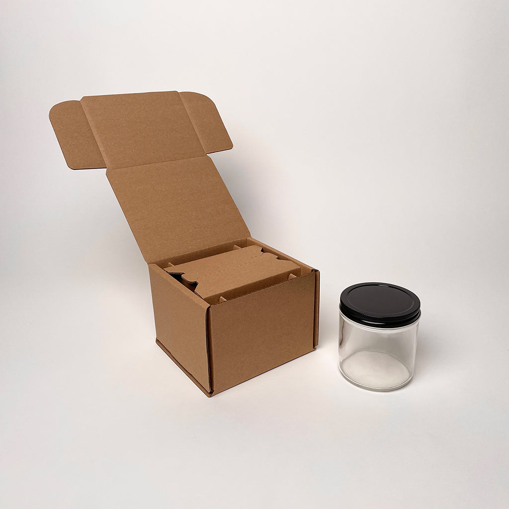 16 oz Straight Sided Glass Squat Jar Shipping Box available from Flush Packaging