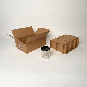 16 oz Straight Sided Glass Tall Jar 6-Pack Shipping Box available for purchase from Flush Packaging