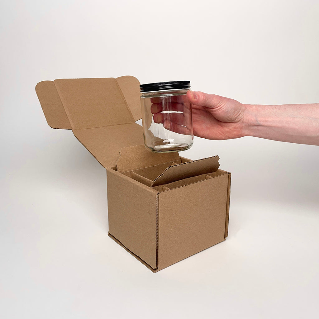 16 oz Straight Sided Glass Tall Jar Shipping Boxes available from Flush Packaging