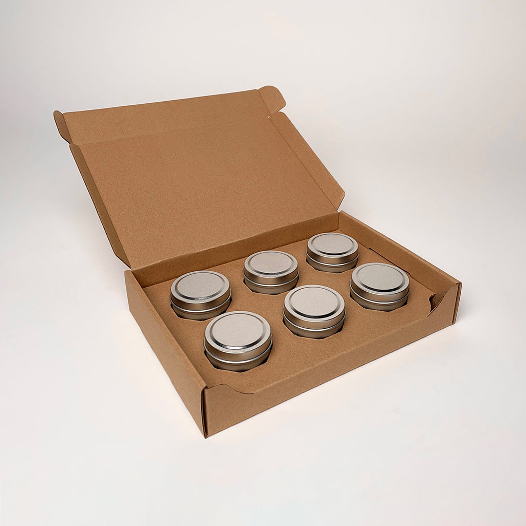 2 oz Candle Tin 6-Pack Shipping Box available for purchase from Flush Packaging