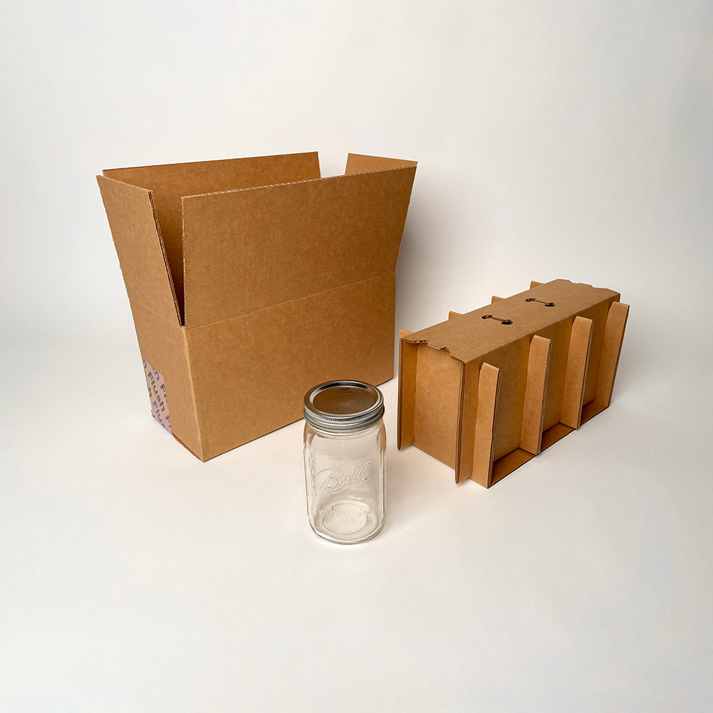 32 oz Quart Ball Wide Mouth Mason Jar 3-Pack Shipping Box available for purchase from Flush Packaging