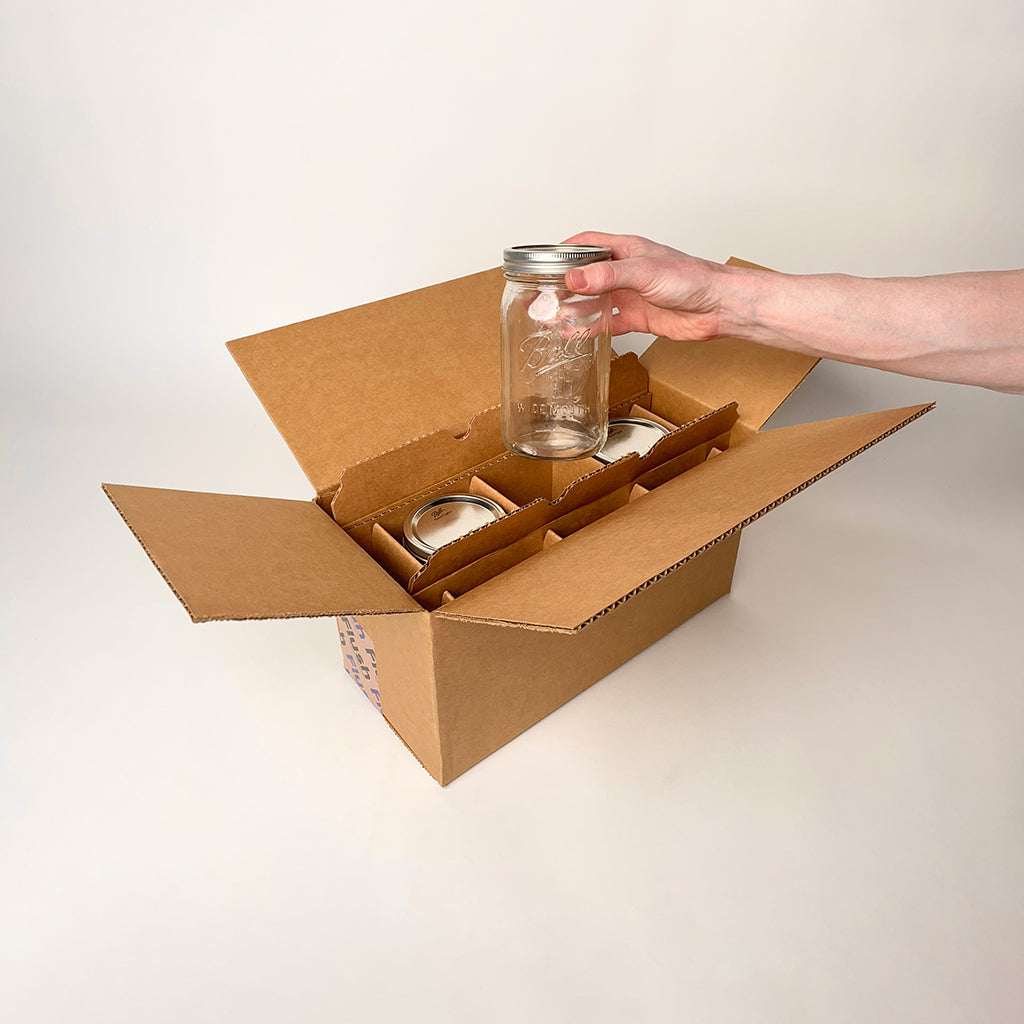 32 oz Quart Ball Wide Mouth Mason Jar 3-Pack Shipping Box available for purchase from Flush Packaging