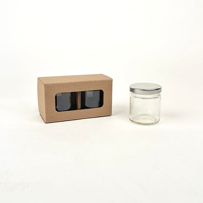 4 oz Straight Sided Glass Jar 2-Pack Retail Box for candles, honey, and jam available from Flush Packaging