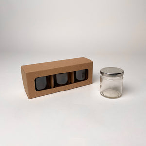 4 oz Straight Sided Glass Jar 3-Pack Retail style Gift Box available from Flush Packaging