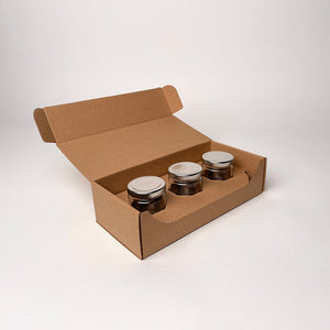 4 oz Straight Sided Glass Jar 3-Pack Shipping Box available for purchase from Flush Packaging