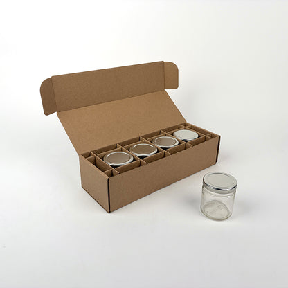 4 oz Straight Sided Glass Jar 4-Pack Shipping Box available from Flush Packaging