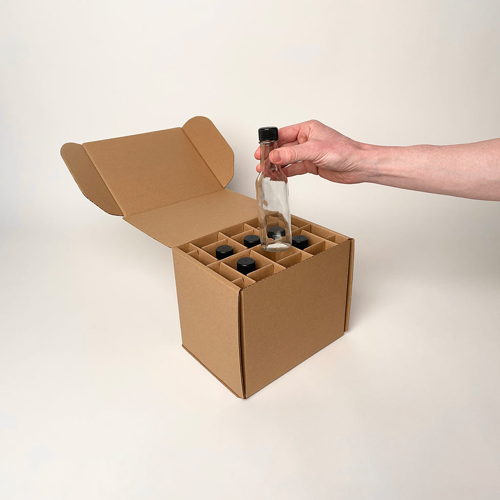 Glass Box Package 5 oz Glass Woozy Bottle 6-Pack Shipping Box | Hot Sauce Packaging