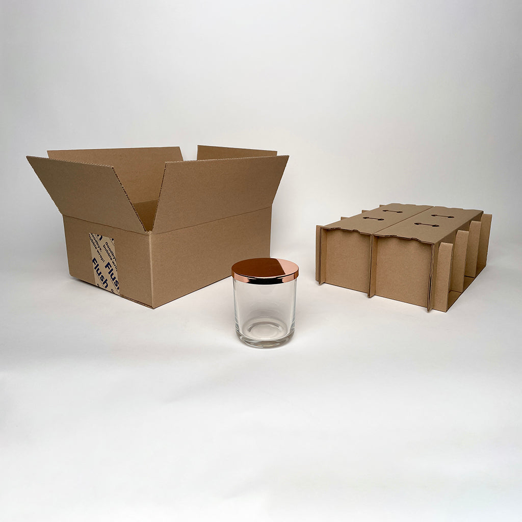 6-Pack Shipping Box for candles made with Makesy 12 oz Aura Candle Vessels available from Flush Packaging