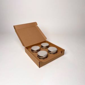 6 oz Candle Tin 4-Pack Shipping Box for candles available for purchase from Flush Packaging
