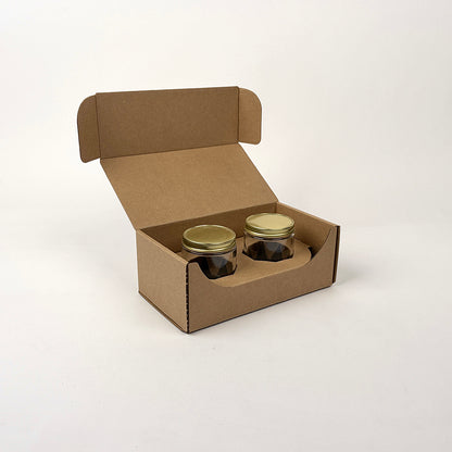 6 oz Straight Sided Glass Jar 2-Pack Shipping Box for chili oil and candles available from Flush Packaging