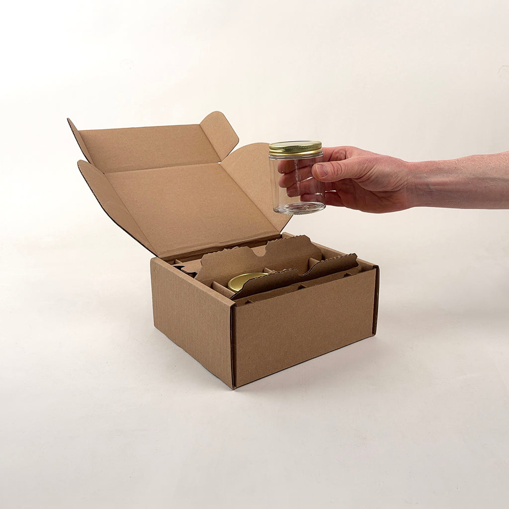 6 oz Straight Sided Glass Jar 4-Pack Shipping Box unboxing 2