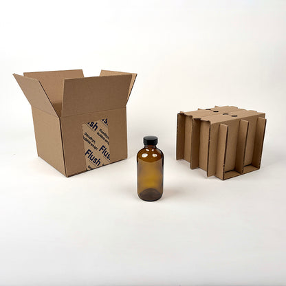 8 oz Boston Round Glass Bottle 4-Pack Shipping Box available from Flush Packaging