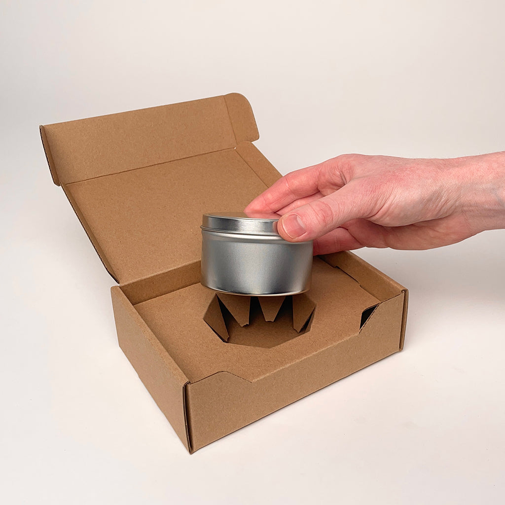 8 oz Candle Tin Shipping Box available for purchase from Flush Packaging