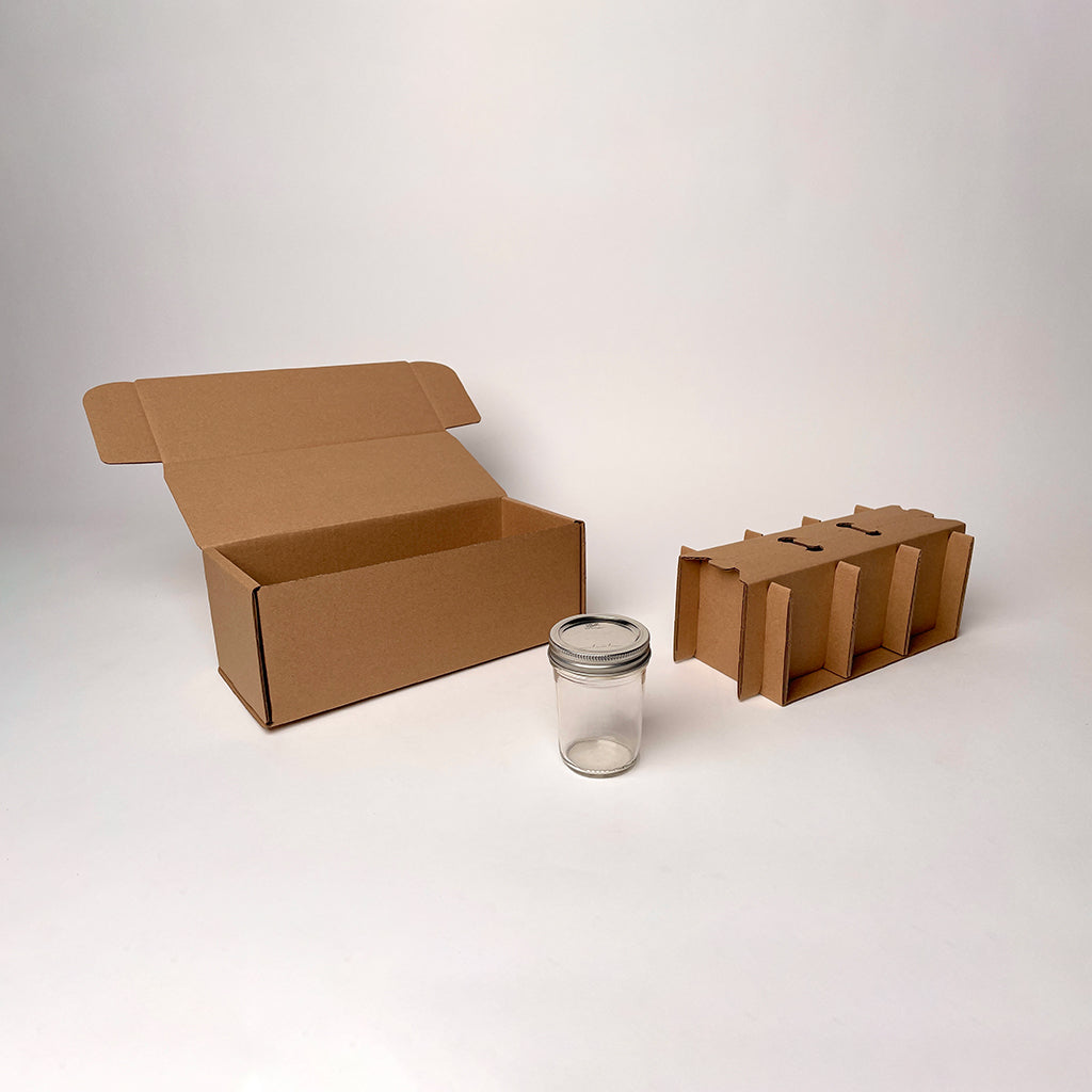8 oz Half Pint Ball Regular Mouth Mason Jar 3-Pack Shipping Box available for purchase from Flush Packaging