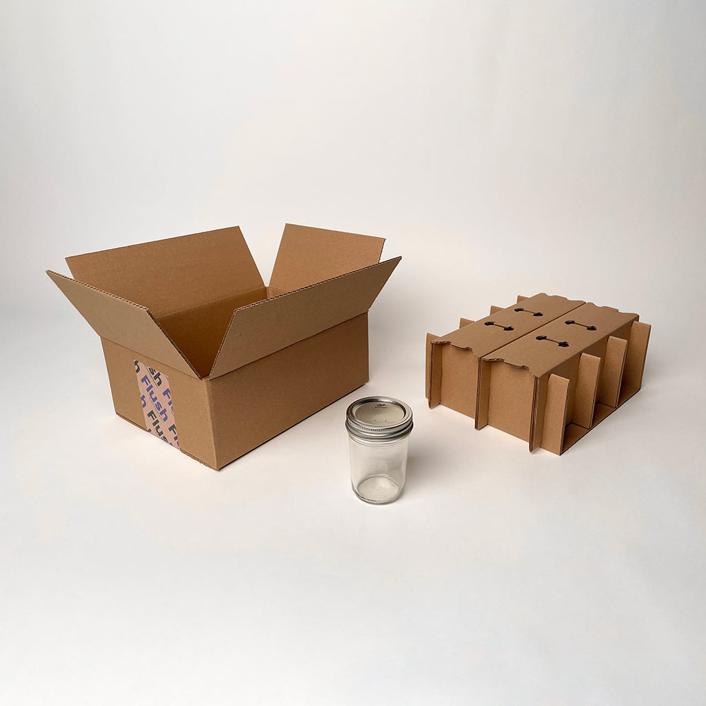 8 oz Half Pint Ball Regular Mouth Mason Jar 6-Pack Shipping Box available for purchase from Flush Packaging