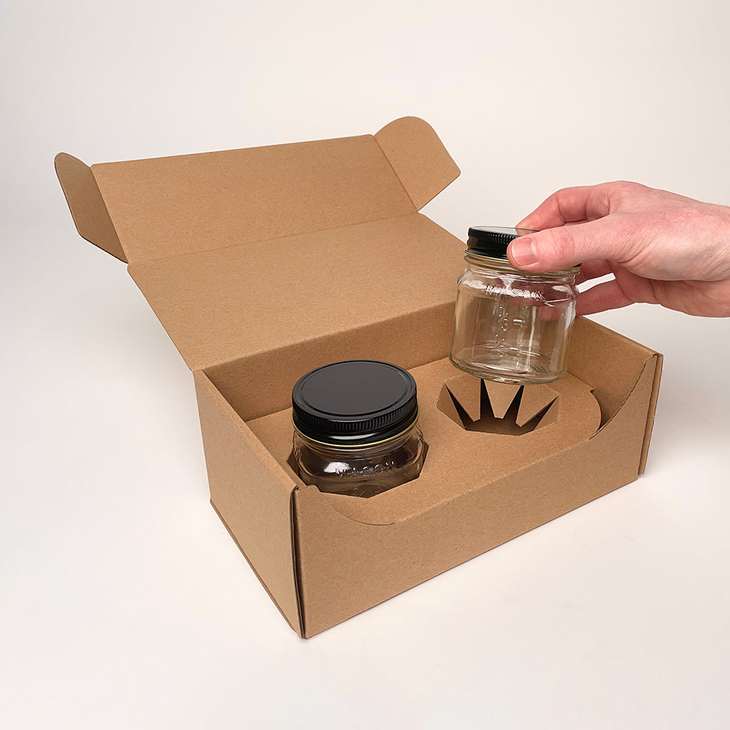 8 oz Square Mason Jar 2-Pack Shipping Box for candles and jam unboxing