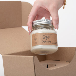 8 oz Square Mason Jar Shipping Box unboxing experience for candle made by Teresa Lynn's Candle Company