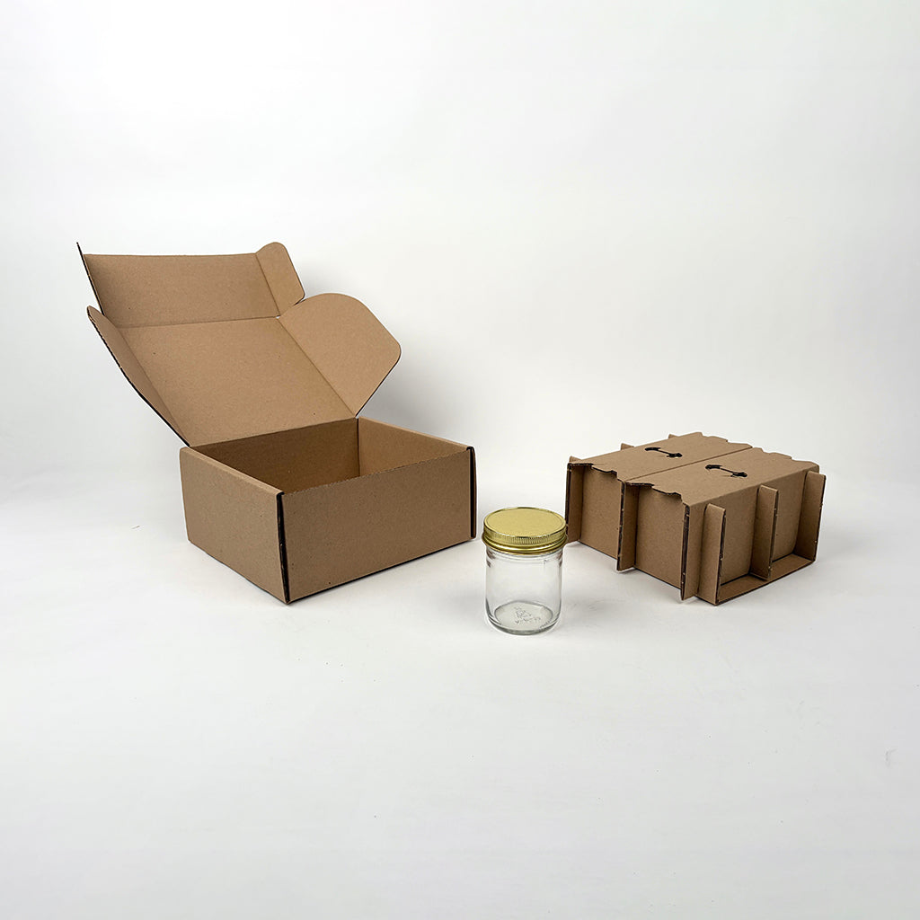 8 oz Straight Sided Jelly Jar 4-Pack Shipping Box for Candles, Jams, and Sauces available from Flush Packaging