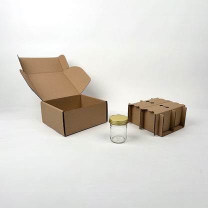 8 oz Straight Sided Jelly Jar 4-Pack Shipping Box for Candles, Jams, and Sauces available from Flush Packaging